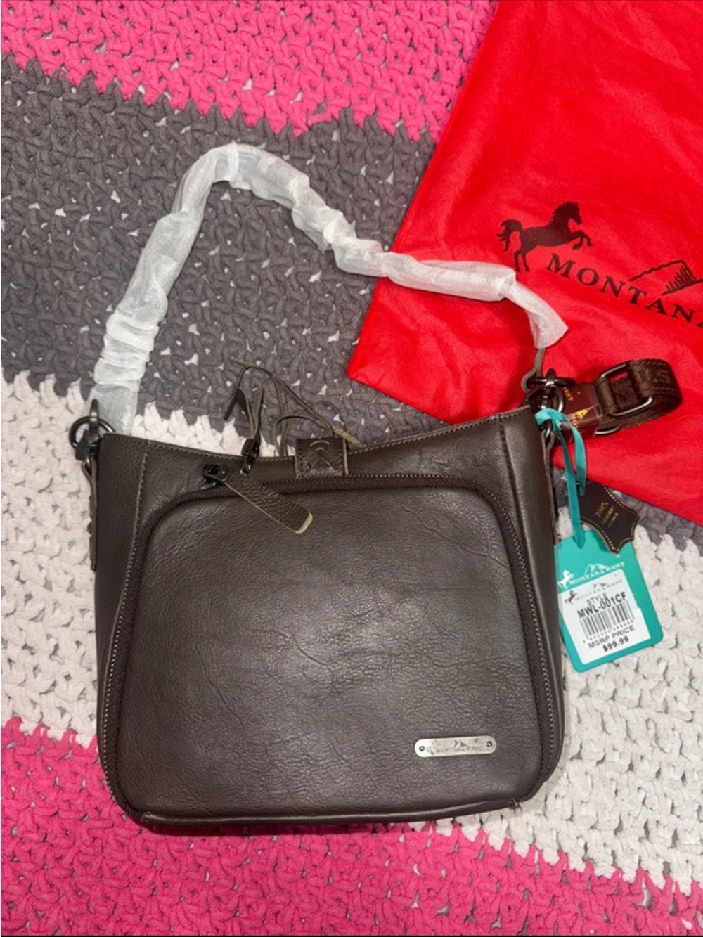 Montana West Dark Brown Leather Shoulder Bag with Front Zip Pocket